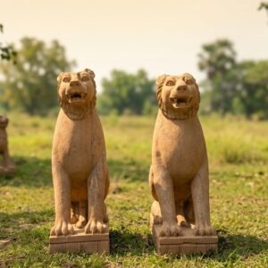 Sandstone Lion Pair Statue – Handcrafted Decorative Garden Sculptures
