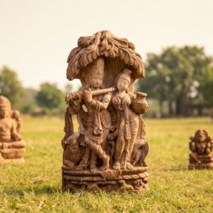 Sandstone Radha Krishna Idol 3 Feet for Home Mandir & garden – front view