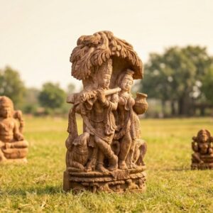 Sandstone Radha Krishna Idol 3 Feet for Home Mandir & garden – side view