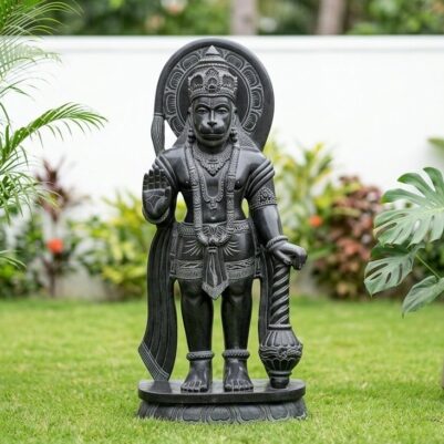 48 Inch Black Stone Hanuman Statue – Handcrafted Lord Hanuman Murti