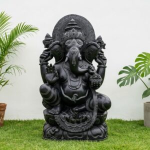 Black Stone Large Ganesh Idol – 48 Inch Handcrafted Grand Murti for Temple & Home