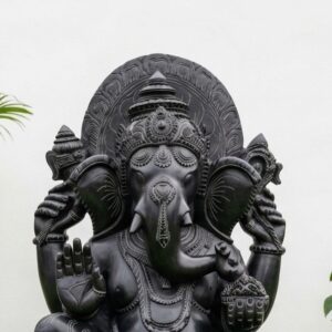 Black Stone Large Ganesh Idol – 48 Inch Handcrafted Grand Murti for Temple & Home