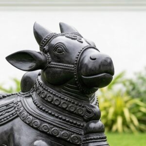 Black Stone Nandi Idol – 2.5 Feet Handcrafted Sacred Bull Statue for Temple & Home
