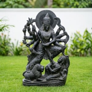 Black Stone Large Mahishasura Mardini Idol – 60 Inch Handcrafted Divine Murti