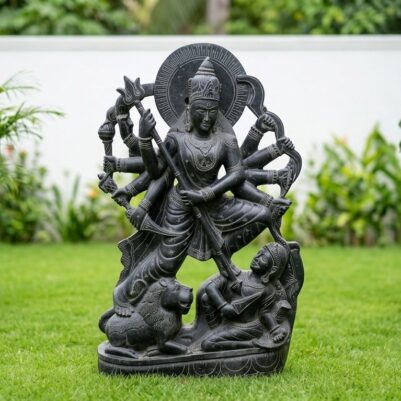 Black Stone Large Mahishasura Mardini Idol – 60 Inch Handcrafted Divine Murti