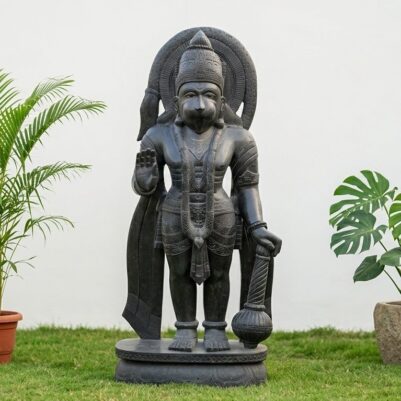 6 Feet Black Stone Large Hanuman Statue – Handcrafted Lord Hanuman Murti