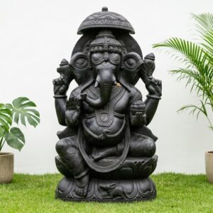 Black Stone Large Ganesh Idol – 5 Feet Handcrafted Grand Murti for Temple & Home
