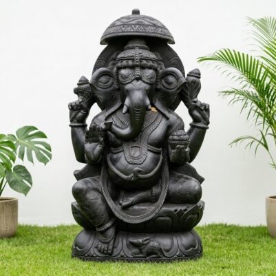 Black Stone Large Ganesh Idol – 5 Feet Handcrafted Grand Murti for Temple & Home