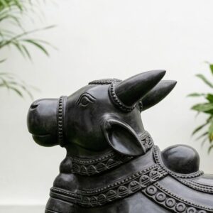 12 Inch Black Stone Nandi Idol – Handcrafted Sacred Nandi Statue