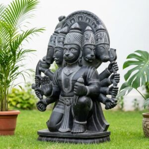36 Inch Black Stone Panchamukhi Hanuman Idol – Handcrafted Hanuman Murti