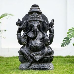 48 Inch Black Stone Large Sitting Ganesh Idol – Handcrafted Lord Ganesha Murti