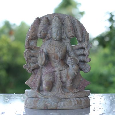 Handcrafted 10 inch pink stone Panchmukhi Hanuman murti