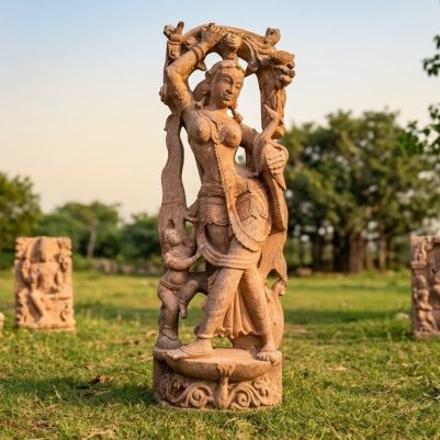 51 inch sandstone dancing Apsara statue handcrafted decorative sculpture