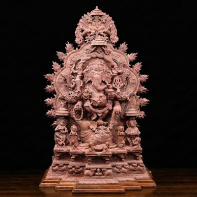 3 feet pink stone Ganesh murti handcrafted by Odisha artisans