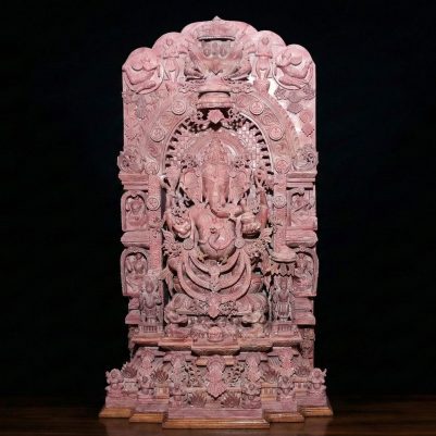 Pink stone Ganesh statue with arch handcrafted by Odisha artisans