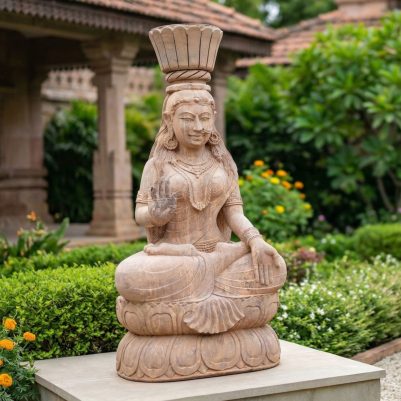 3 feet sandstone Tulsi Maa stand handcrafted with Tulsi planter