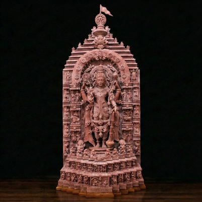 6 feet pink stone Vishnu Narayan murti handcrafted by Odisha artisans