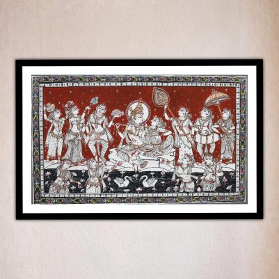 Monochrome Radha Krishna Jal Vihar Pattachitra painting - Traditional Odisha handcrafted art