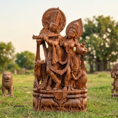 5 feet sandstone Radha Krishna idol handcrafted divine couple murti