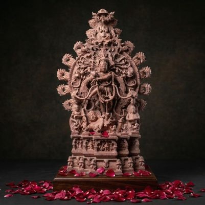 3 feet handcrafted pink stone Nataraja statue of Lord Shiva front view