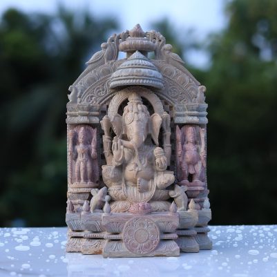 Handcrafted 12 inch Ganesh murti with Simhasan, Nandi & Bhringi