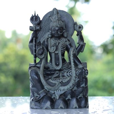 handcrafted Ardhanarishvara murti made from pure black stone by skilled Odisha artisans – highly detailed idol for pooja and decor.