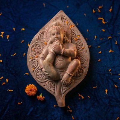 8 inch pink stone bal krishna statue makhan chor baby krishna murti