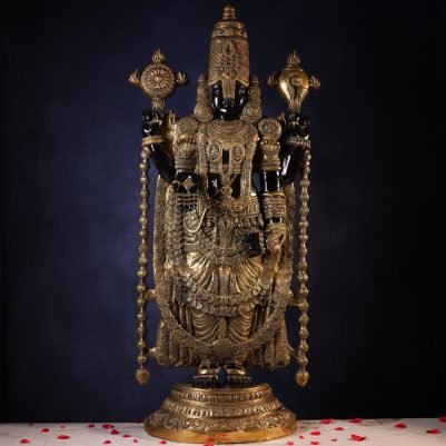 Big 48-inch Brass Tirupati Balaji Idol with black body finish, handcrafted for temples and home pooja.