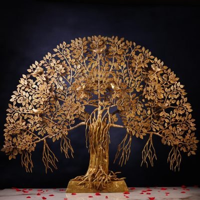 Brass Large Standing Tree of Life with Perched Birds – 40 Inch – Front View