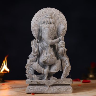 Handcrafted 10 inch Green Stone Ganesh Idol – front view
