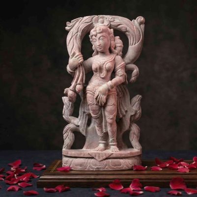 8 inch pink stone apsara statue handcrafted decorative sculpture