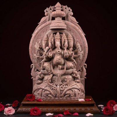 2 feet pink stone panchmukhi ganesh statue handcrafted five face ganesha murti