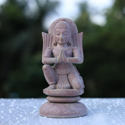Handcrafted 8-inch Garuda idol in pink stone – symbol of divine protection