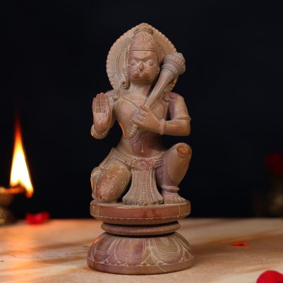Pink stone Hanuman murti handcrafted 8 inch idol