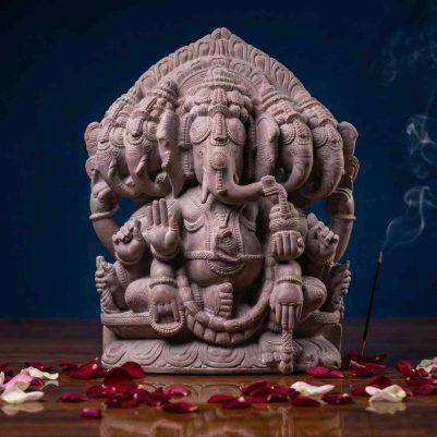 8 inch pink stone panchmukhi ganesh statue handcrafted five face ganesha