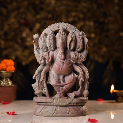 Pink Stone Panchmukhi Ganesh Idol – 10 Inch Handcrafted Murti for Home Temple and Pooja