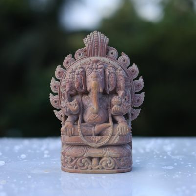 Handcrafted 6 inch pink stone Panchmukhi Ganesh murti