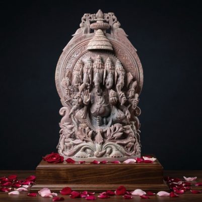 2 feet pink stone panchmukhi ganesh statue handcrafted five face ganesha murti