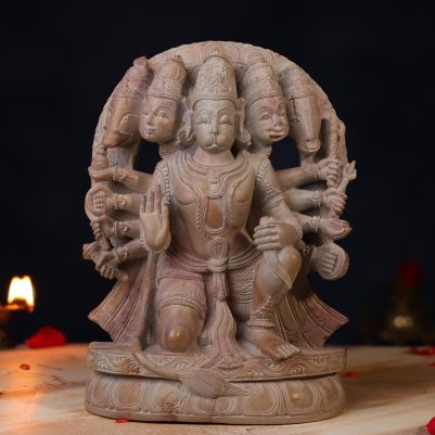 Handcrafted pink stone Panchmukhi Hanuman idol 10 inches with fine detailing
