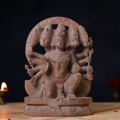 Pink Stone Panchmukhi Hanuman Idol 8 Inch Handcrafted Front View