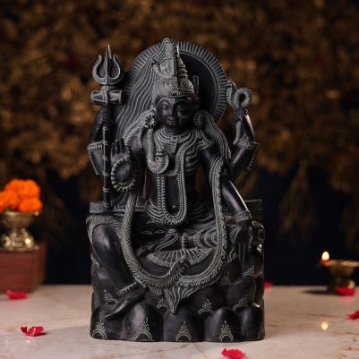 Handcrafted Ardhanarishwar black Stone Murti – Divine Shiva Parvati Idol for Home Temple