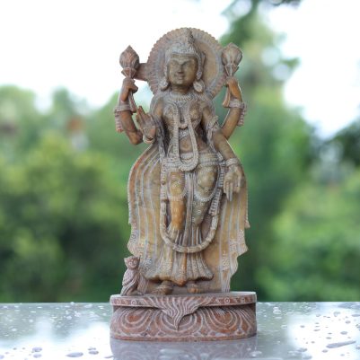 Rare handcrafted standing Laxmi idol made of stone – 12 inches tall