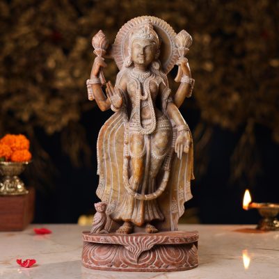 Stone Laxmi Mata idol standing 12 inch handcrafted statue front view